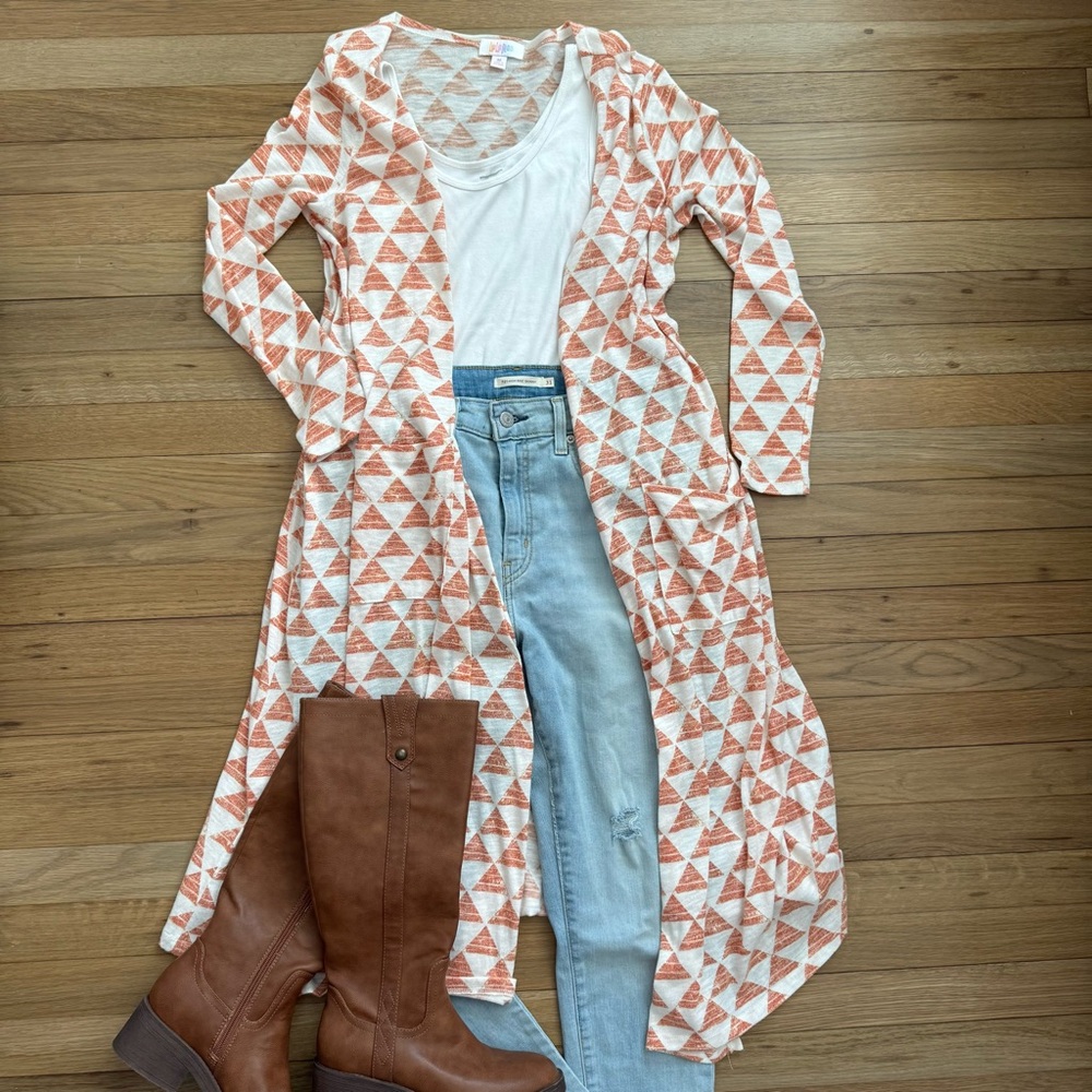 Lularoe Sarah Orange Patterned Cardigan